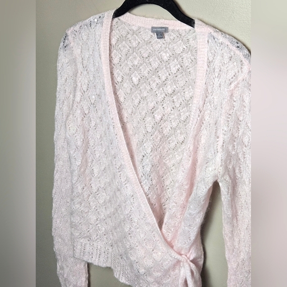 Ann Taylor Mohair Soft Pink Quiet Luxury Balletcore Wrap Sweater, Medium - Picture 2 of 4